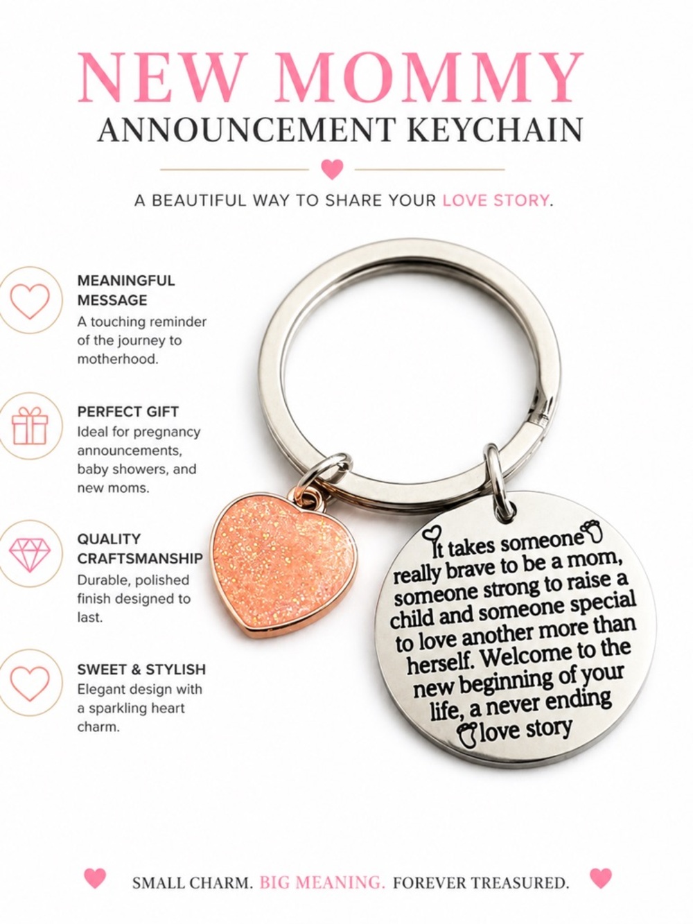 New Mommy Announcement Keychain Heart Charm Pregnancy Reveal Gift New